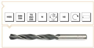 Makine Takım Mte Silindirik Saplı Kısa Metal Matkap Ucu Hss Dın 338 Rn Haddeli 11,8X142 Mm