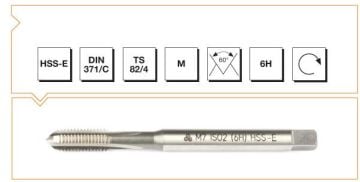 Makine Takım Mte Metrik Normal Vidalı Düz Kanallı Makina Kılavuzu Hss-E Dın 371/C (6H) M12 X 110 Mm
