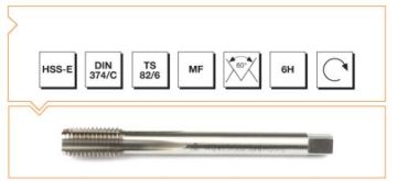 Makine Takım Mte Metrik İnce Vidalı Düz Kanallı Makine Kılavuzu Hss-E Dın 374/C (6H) M16X100X1,50 Mm