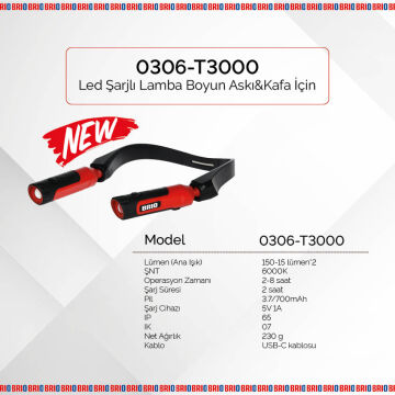 Brio Usb Şarjlı Led Lamba Boyun ve Kafa İçin Ayarlanabilir 2 x 150 Lümen
