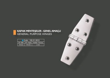 Armetal Sabit Kapak Tipi Menteşe Polisajlı 304 Kalite 38X118X2,0 Mm (Uzun Köşeli - Uzun Köşeli)