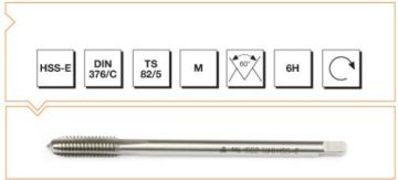 Makine Takım Mte Metrik Normal Vidalı Düz Kanallı Makina Kılavuzu Hss-E Dın 376/C (6H) M8 X 90 Mm