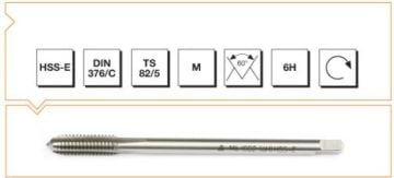 Makine Takım Mte Metrik Normal Vidalı Düz Kanallı Makina Kılavuzu Hss-E Dın 376/C (6H) M18 X 125 Mm