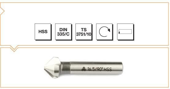 Makine Takım Mte Silindirik Saplı Havşa Freze Üç Ağızlı Hss Dın 335/C (90°) 16,5X60 Mm
