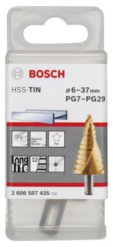 Bosch Spiral Kanallı HSS-TiN 12 Kademeli Matkap Ucu Üç Yüzeyli Şaft PG7 - PG29 - 2608587435