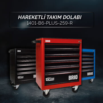 Brio Hareketli Tekerlekli Takım Dolabı Takım Arabası 6 Çekmeceli Kilitli 2022 Seri 259 Parça Kırmızı Dolu