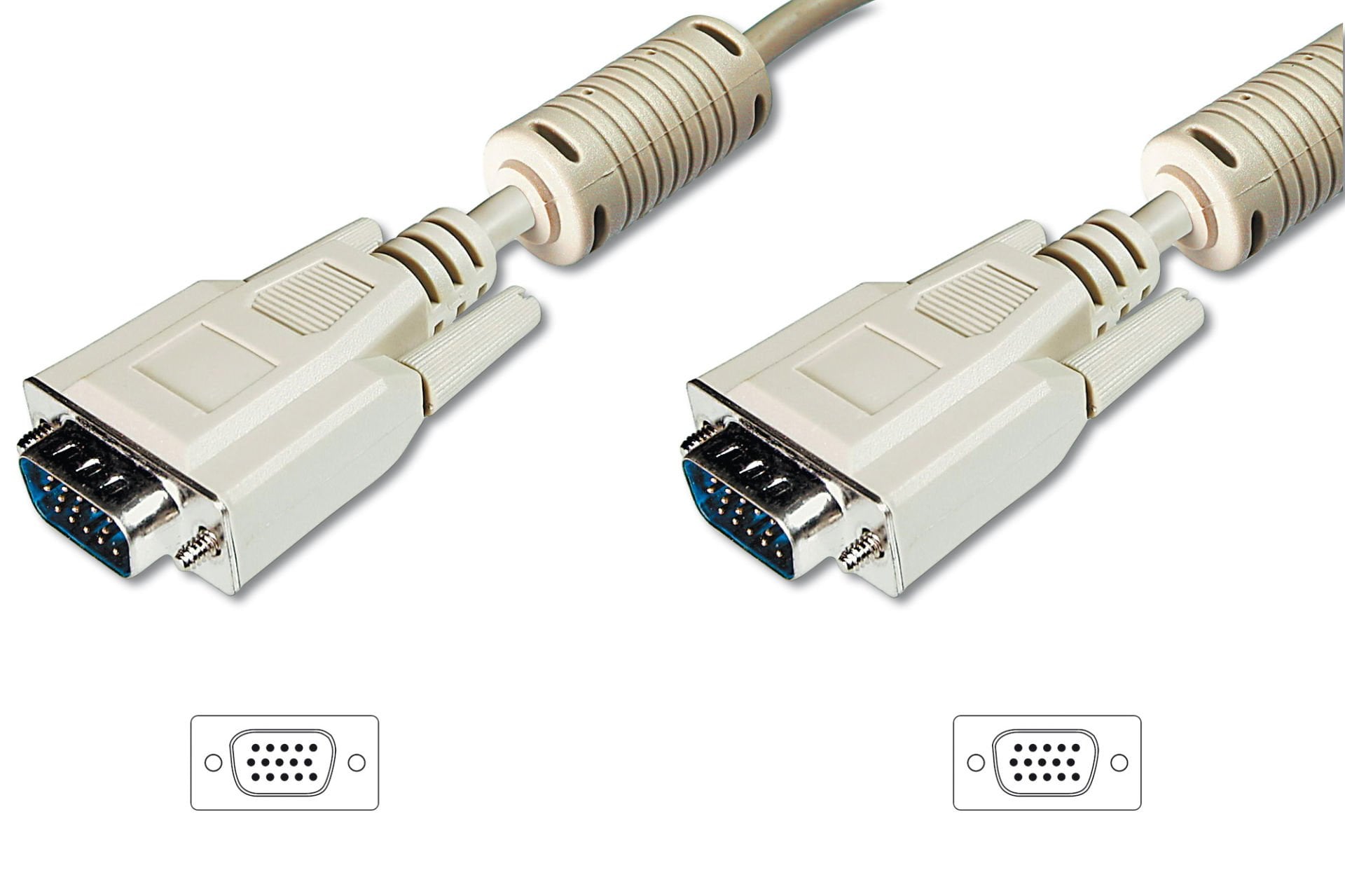 Assmann Vga Monitör Kablosu, Dsub 15 Erkek Dsub 15 Erkek, 15 Mt, Cu, 3Coax/7C, Awg28, 2X Ferrite Filtreli, Ul, Bej Renk