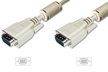 Assmann Vga Monitör Kablosu, Dsub 15 Erkek Dsub 15 Erkek, 15 Mt, Cu, 3Coax/7C, Awg28, 2X Ferrite Filtreli, Ul, Bej Renk