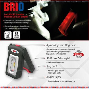 Brio Usb Şarjlı, Mıknatıslı, Askılı, Portatif Led Fener, Led Lamba 250 Lümen Kamp Tamirci Feneri