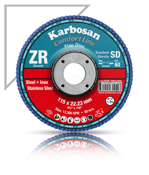 Karbosan Comfort Line Zirkonyum Standart Yoğunluk Flap Disk Konik 125 mm 40 Kum - KAR982410