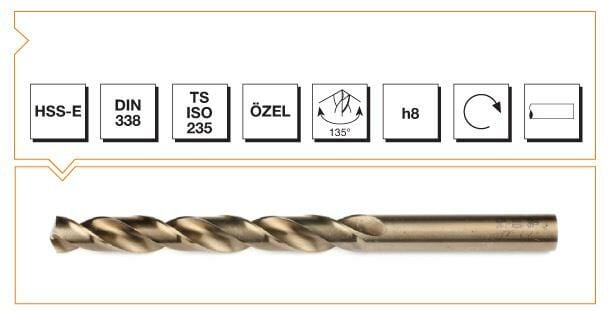 MTE Silindirik Saplı Kısa Metal Matkap Ucu HSS-E DIN 338 RN Altın Seri 5,2x86 mm