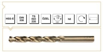 MTE Silindirik Saplı Kısa Metal Matkap Ucu HSS-E DIN 338 RN Altın Seri 5,2x86 mm