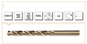 MTE Silindirik Saplı Kısa Metal Matkap Ucu HSS-E DIN 338 RN Altın Seri 5,8x93 mm