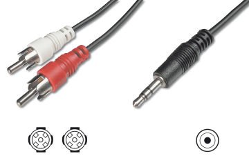 Assmann Audio Kablosu, 1 X Stereo 3,5 Mm Erkek 2 X Rca Erkek, 1.50 Mt, Ccs, 2X0.10/10, Zırhlı, Siyah Renk