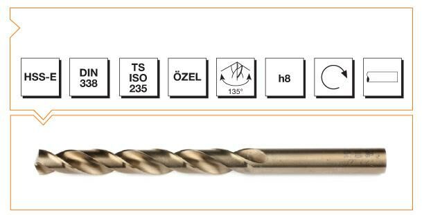 MTE Silindirik Saplı Kısa Metal Matkap Ucu HSS-E DIN 338 RN Altın Seri 13,0x151 mm