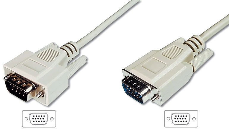 Assmann Vga Monitör Kablosu, Hd15 Erkek - Hd15 Erkek, 3 Mt, Awg 28, 3Cf/4C, Bej Renk