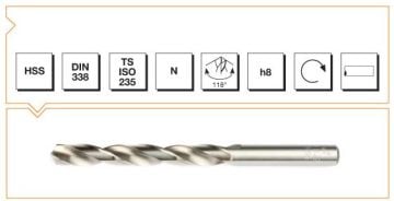 MTE Silindirik Saplı Kısa Metal Matkap Ucu HSS DIN 338 RN Taşlanmış 8,0x117 mm
