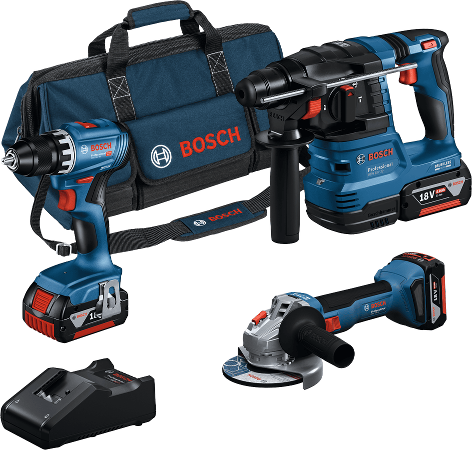 Bosch Professional 18V 3 Makine Akülü Kombo Kit GSR 18V-45 + GBH 18V-22 + GWS 18V-8 (3x4,0 Ah) - 0615A5007L