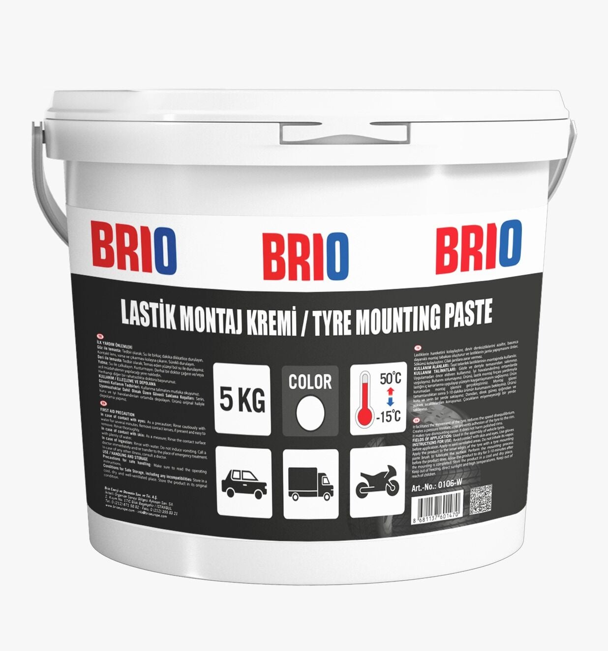 Brio Lastik Montaj Kremi Beyaz 5 Kg