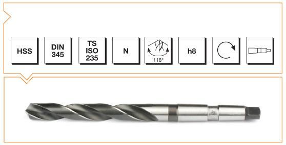 MTE Mors Konik Saplı Metal Matkap Ucu HSS DIN 345 RN 18,0x228 mm
