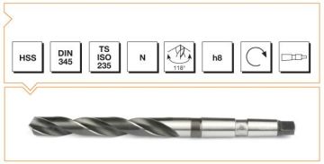 MTE Mors Konik Saplı Metal Matkap Ucu HSS DIN 345 RN 18,0x228 mm