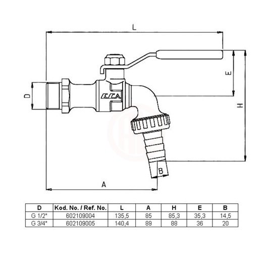 ECA KÜRESEL BOŞALTMA MUSLUĞU G 1/2'' - 602109004