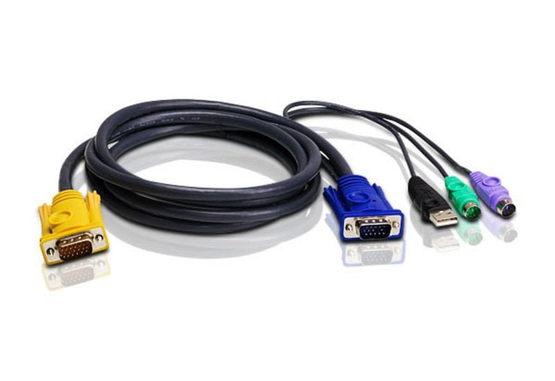 Aten Ps/2-Usb Kvm (Keyboard/Video Monitor/Mouse) Switch İçin Kablo, 1.80 Mt, 1 X Sphd-15 Erkek 1 X Monitör 15 Pin Hdb Erkek, 1 X Klavye 6 Pin Mini-Dın Erkek, 1 X Mouse 6 Pin Mini-Dın Erkek, 1 X Klavye / Mouse Usb A Erkek