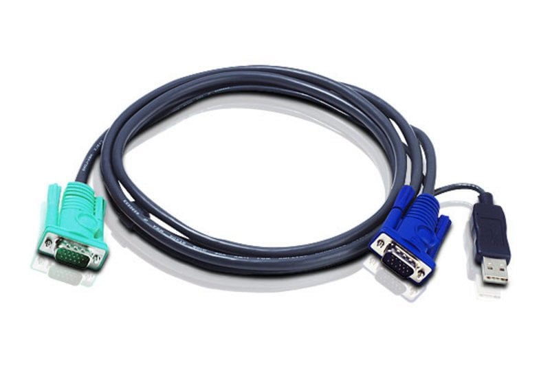 Aten Usb Kvm (Keyboard/Video Monitor/Mouse) Switch İçin Kablo, 3 Mt, 1 X 15 Pin Sphd Erkek 1 X Monitör 15 Pin Hdb Erkek, 1 X Klavye / Mouse Usb A Erkek