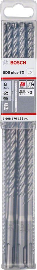 Bosch SDS Plus-7X Kırıcı Delici Uç 8,0x265 mm (10 Adet) - 2608576183