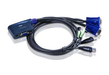 Aten 2 Portlu Usb Vga Kvm (Keyboard/Video Monitor/Mouse) Switch, Hoparlör Bağlantısı Mevcut, Masaüstü Tip, Kvm Bağlantı Kablosu 0.90 Mt Ürüne Gömülüdür