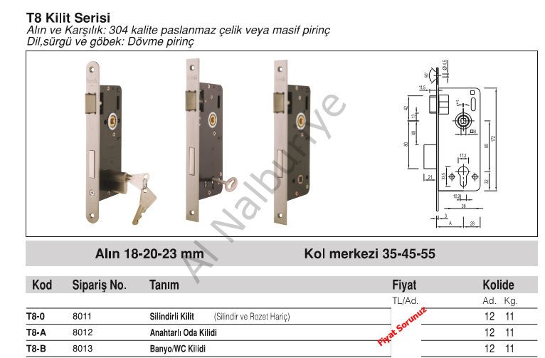 Özruh 55 MM SATEN PASLANMAZ ANAHTARLI GÖMME KİLİT - T8AK55
