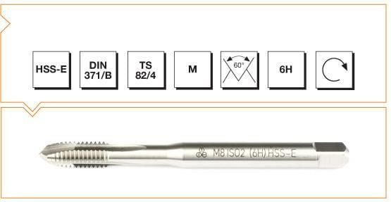 MTE Metrik Normal Vidalı Eğik Ağız Bilemeli Makina Kılavuzu HSS-E DIN 371/B (6H) M5 x 70 mm