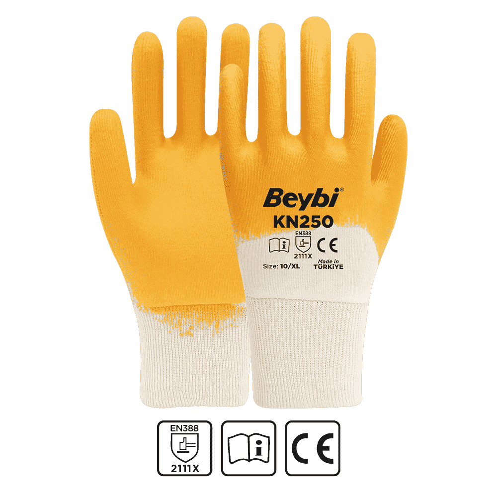 Beybi KN250 Pamuk Nitril Eldiven Sarı No 10