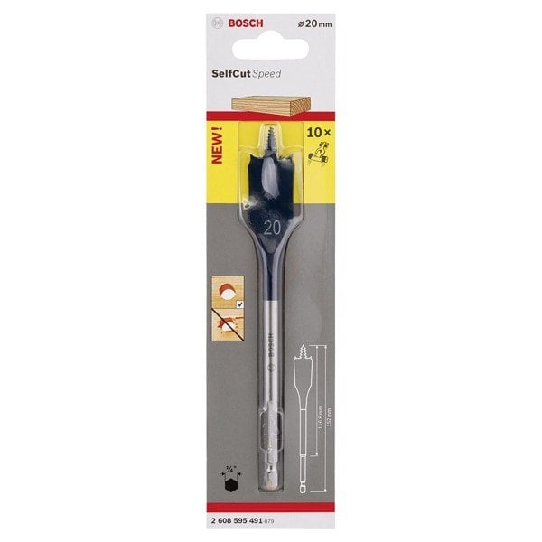 Bosch SelfCut Speed Yaprak Ahşap Matkap Ucu 1/4 İnç Altıgen Şaft 22x152 mm - 2608595492