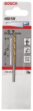 Bosch Metal Matkap Ucu HSS-TiN (DIN 338) Titanyum 3,2x65 mm (1 Adet) - 2608596683