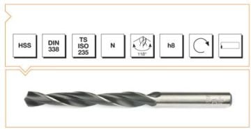 Makine Takım Silindirik Saplı Kısa Metal Matkap Ucu Hss Dın 338 Rn Haddeli 3,1X109 Mm