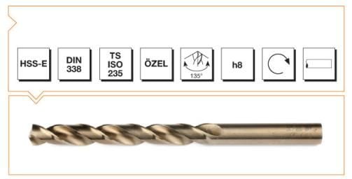 Makine Takım Silindirik Saplı Kısa Metal Matkap Ucu Hss-E Dın 338 Rn Altın Seri 3,1X65 Mm