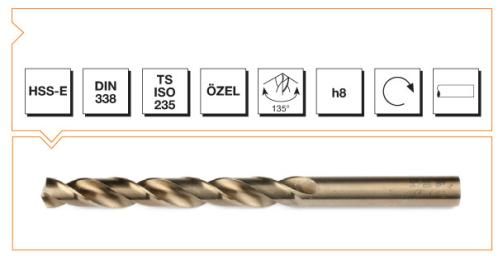 Makine Takım Silindirik Saplı Kısa Metal Matkap Ucu Hss-E Dın 338 Rn Altın Seri 20,0X205 Mm
