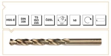 Makine Takım Silindirik Saplı Kısa Metal Matkap Ucu Hss-E Dın 338 Rn Altın Seri 20,0X205 Mm