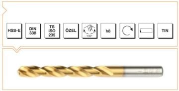 Makine Takım Silindirik Saplı Kısa Metal Matkap Ucu Hss-E Dın 338 Rn Tın Kaplamalı 5,0X86 Mm