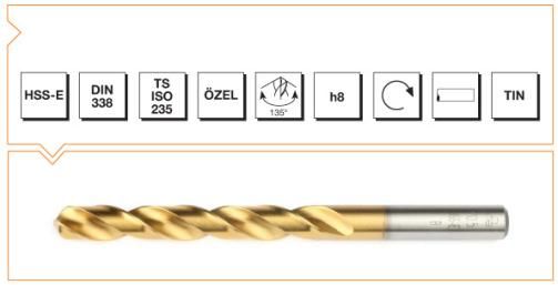 Makine Takım Silindirik Saplı Kısa Metal Matkap Ucu Hss-E Dın 338 Rn Tın Kaplamalı 6,0X93 Mm