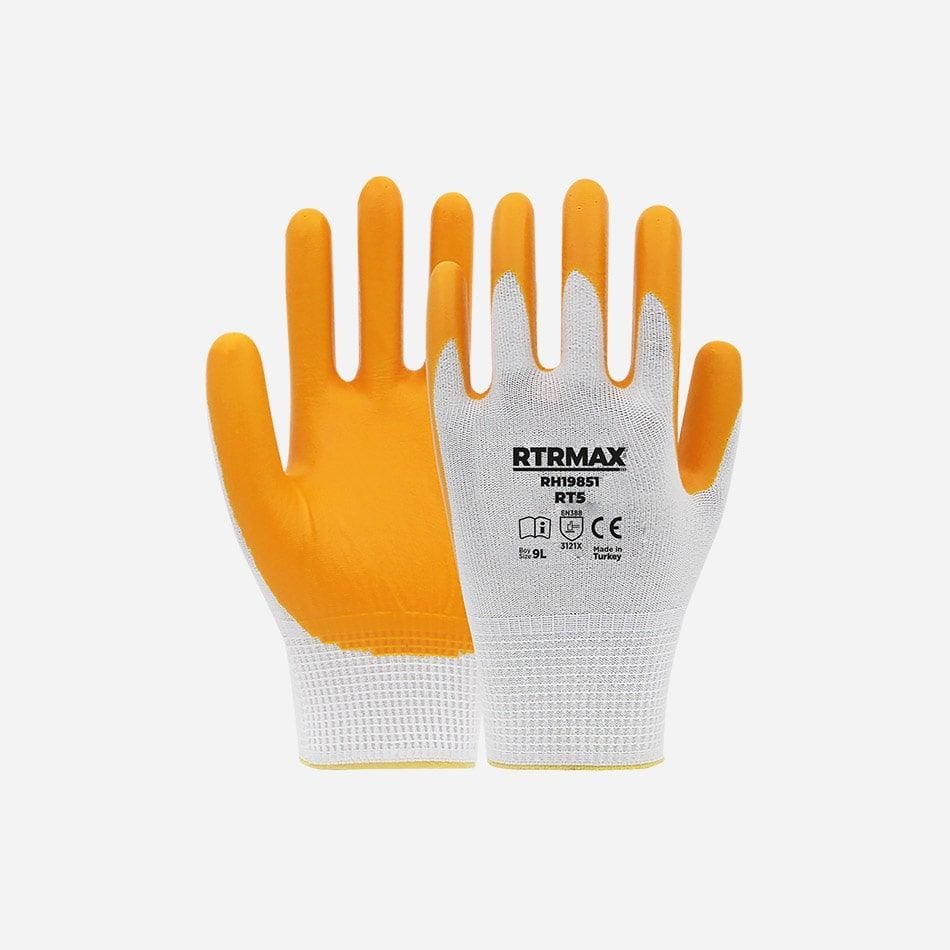 Rtrmax RH19852 Nitril Kaplı Polyester Eldiven Rt5 Beyaz Sarı No:10