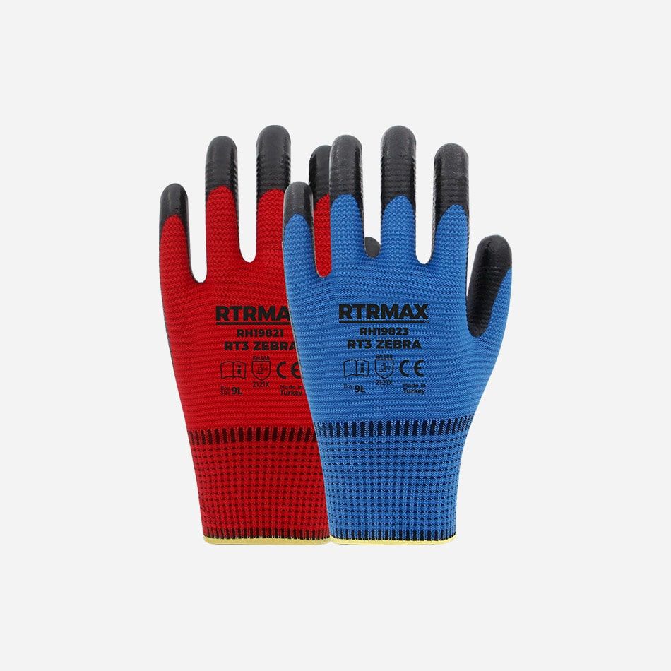 Rtrmax RH19822 Nitril Kaplı Polyester Örgü Eldiven Rt3 Zebra Kırmızı No:10