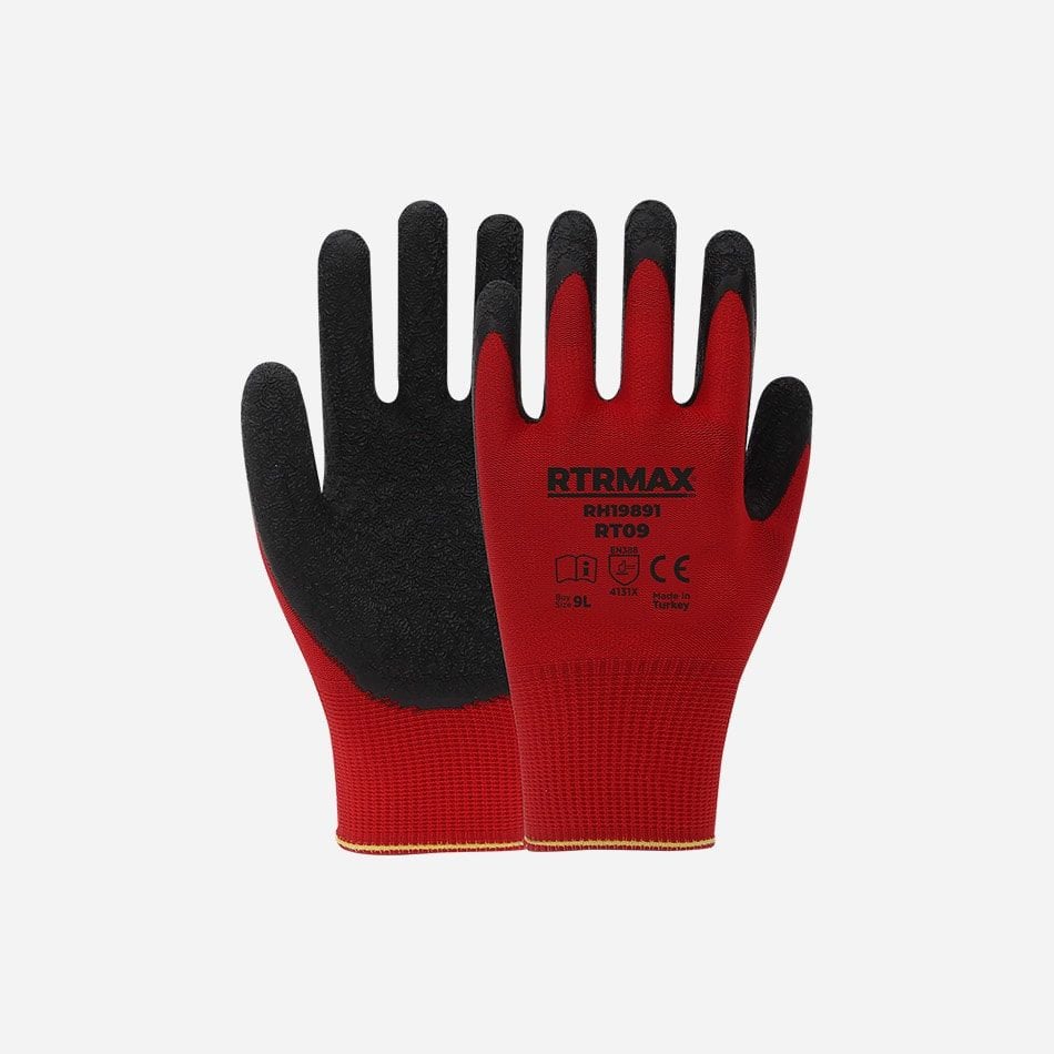 Rtrmax RH19892 Lateks Kaplı Polyester Örgü Desenli Eldiven Rt09 Kırmızı No:10