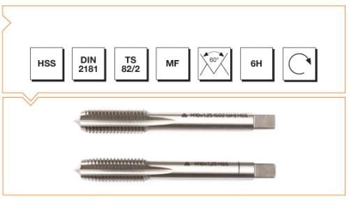 Makine Takım Metrik İnce Vidalı 2 Li Takım Kılavuzu Hss Dın 2181 (6H) M12X70X1,50 Mm