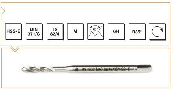 Makine Takım Metrik Normal Vidalı Helis Kanallı Makina Kılavuzu Hss-E Dın 371/C M12 X 110 Mm