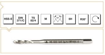 Makine Takım Metrik Normal Vidalı Helis Kanallı Makina Kılavuzu Hss-E Dın 371/C M12 X 110 Mm