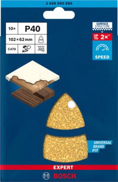 Bosch Zımpara Kağıdı Expert C470 102x62 40 Kum 11 Delikli 10 Lu Paket - 2608900886