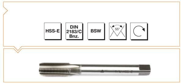 Makine Takım Whitworth Vidalı Düz Kanallı Makine Kılavuzu Hss-E Dın 2183/C W 1/2 İnç X 110 Mm