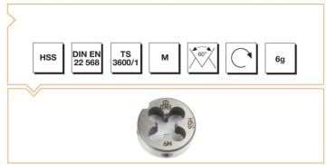 Makine Takım Metrik Normal Vidalı Pafta Lokması Hss Dın En 22 568 M22 X 2,50 Mm